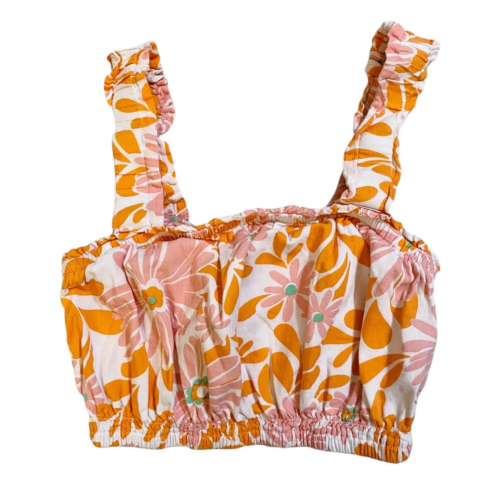 Aerie Pink Orange Floral Cropped Tank Womens Size XS